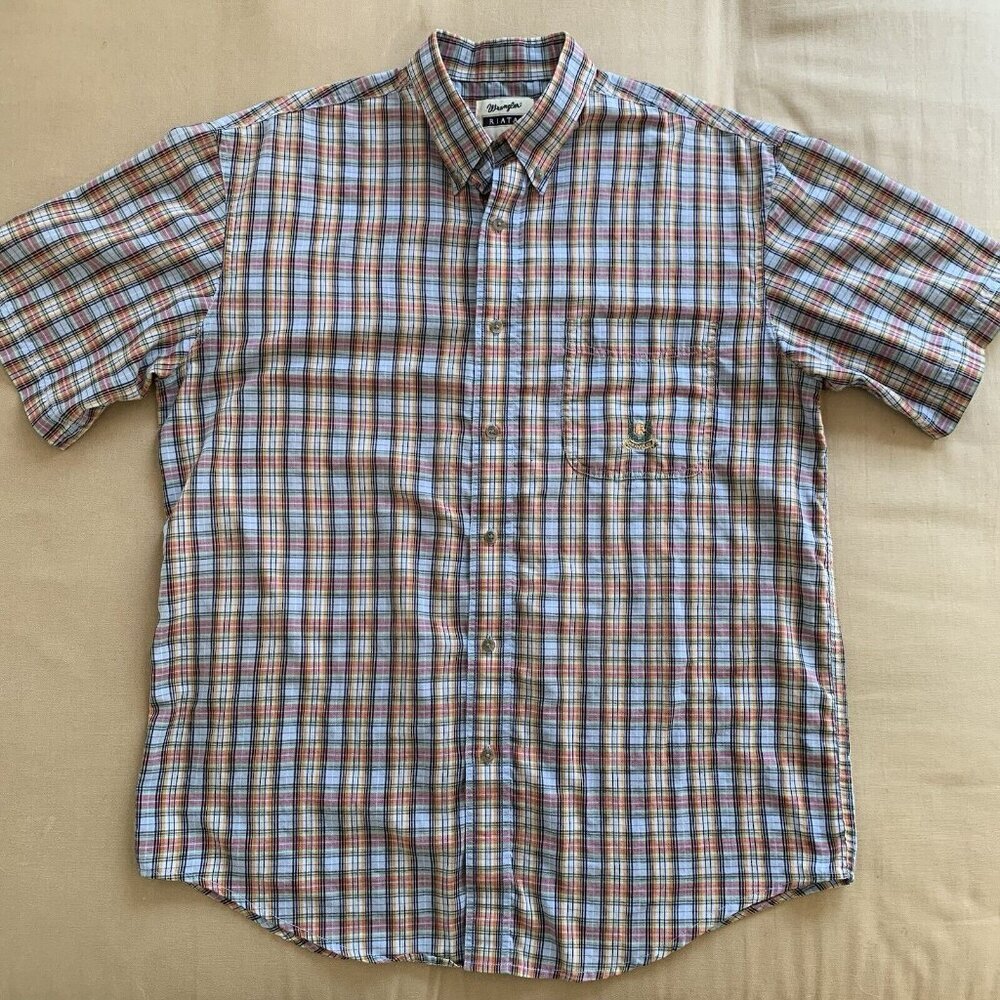 Wrangler Riata Classic Fit Shirt Rainbow Plaid Short Sleeve Button Down Mens L - Picture 11 of 11